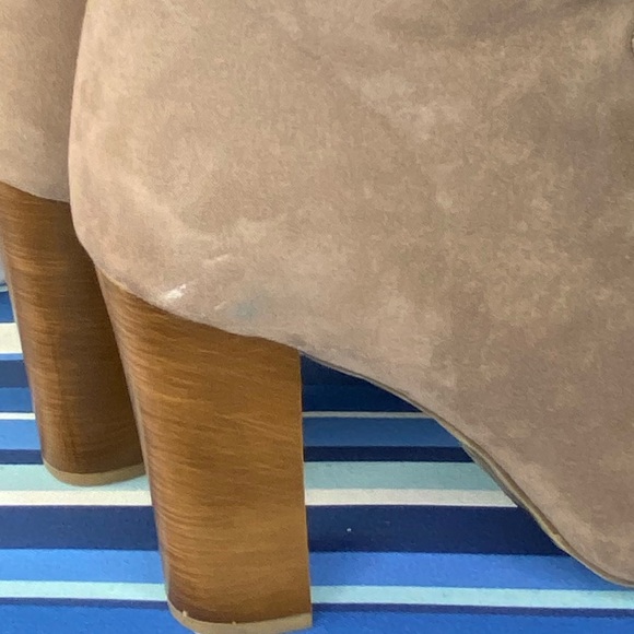 Light brown/beige suede like lace up open toe chunky high heel ankle booties - Picture 13 of 15